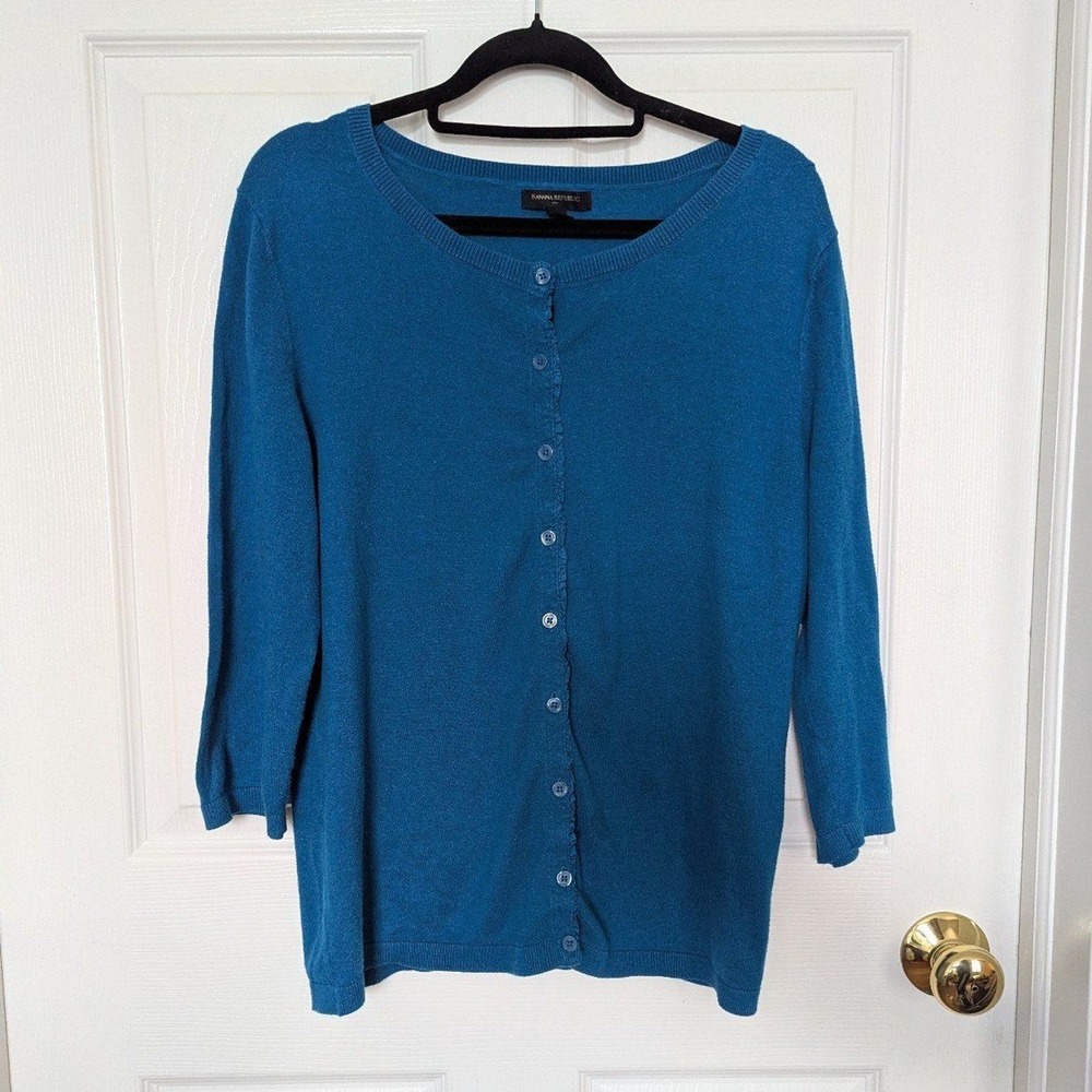 Quiet Luxury Coastal‎ Banana Republic Teal Cardigan Soft Knit Button Front XL